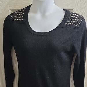 Cato Black Sweater with Studded Shoulders Size L